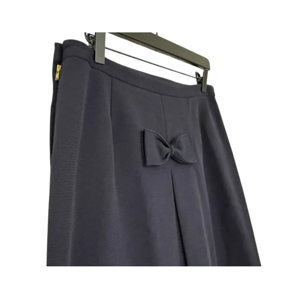 Tory Burch NWT Dagne Skirt Navy Blue Stretch Cotton Knit Midi Bow $328 Size M